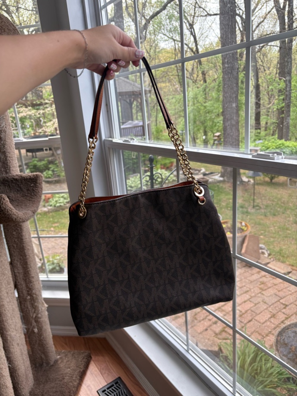 Michael Kors Jet Set Travel Large Brown Logo Shoulder Tote Bag